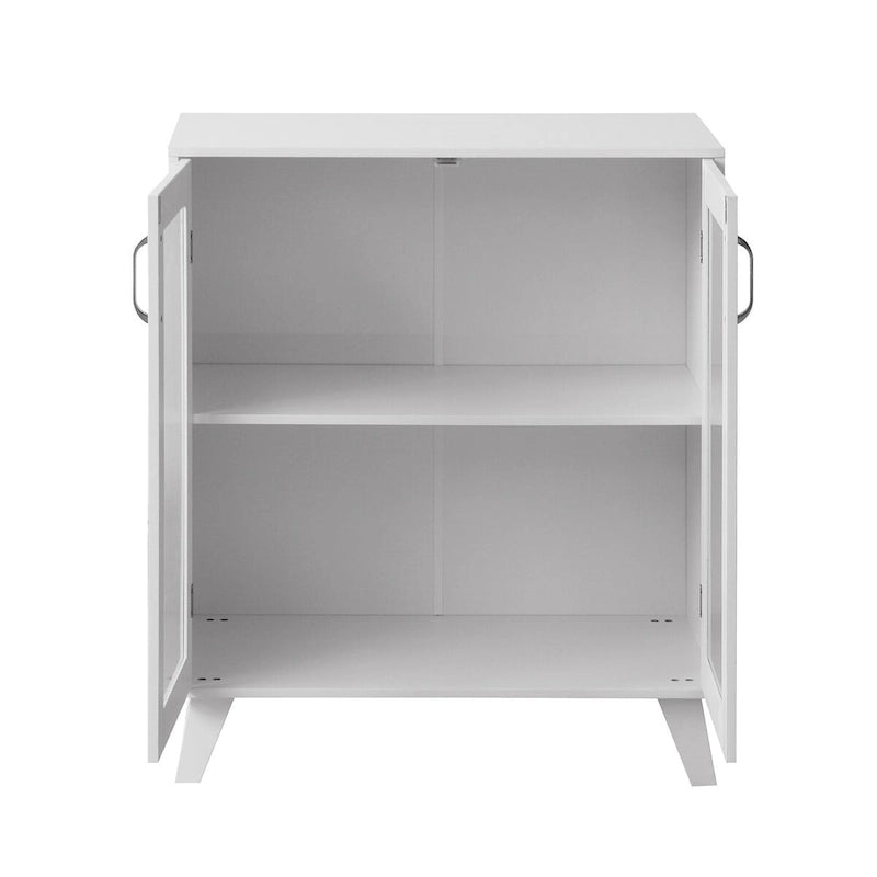 Buffet de rangement blanc double porte vitrée avec pieds en bois