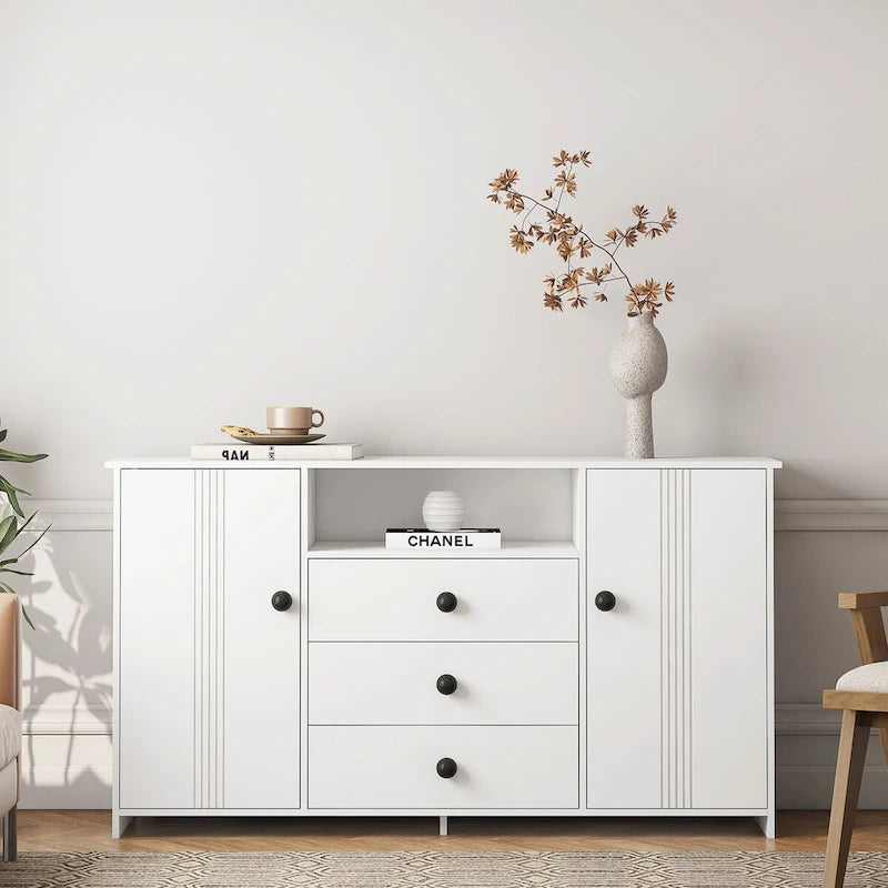 Buffet de salle à manger blanc avec 3 tiroirs et rangement à double porte