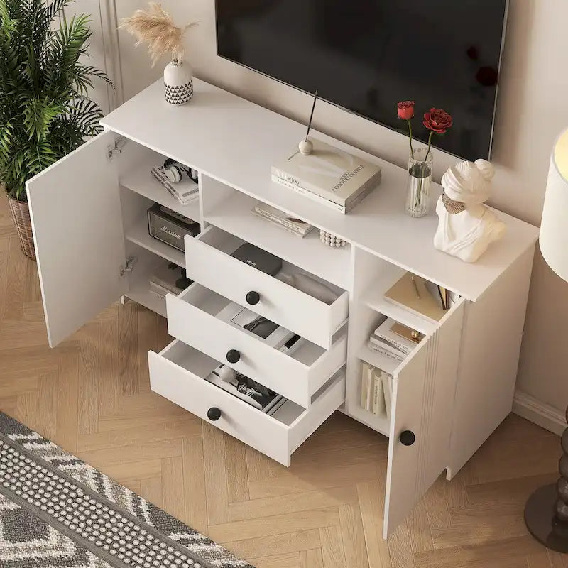 Buffet de salle à manger blanc avec 3 tiroirs et rangement à double porte