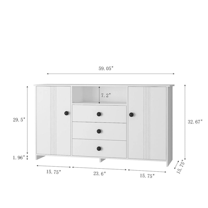 Buffet de salle à manger blanc avec 3 tiroirs et rangement à double porte
