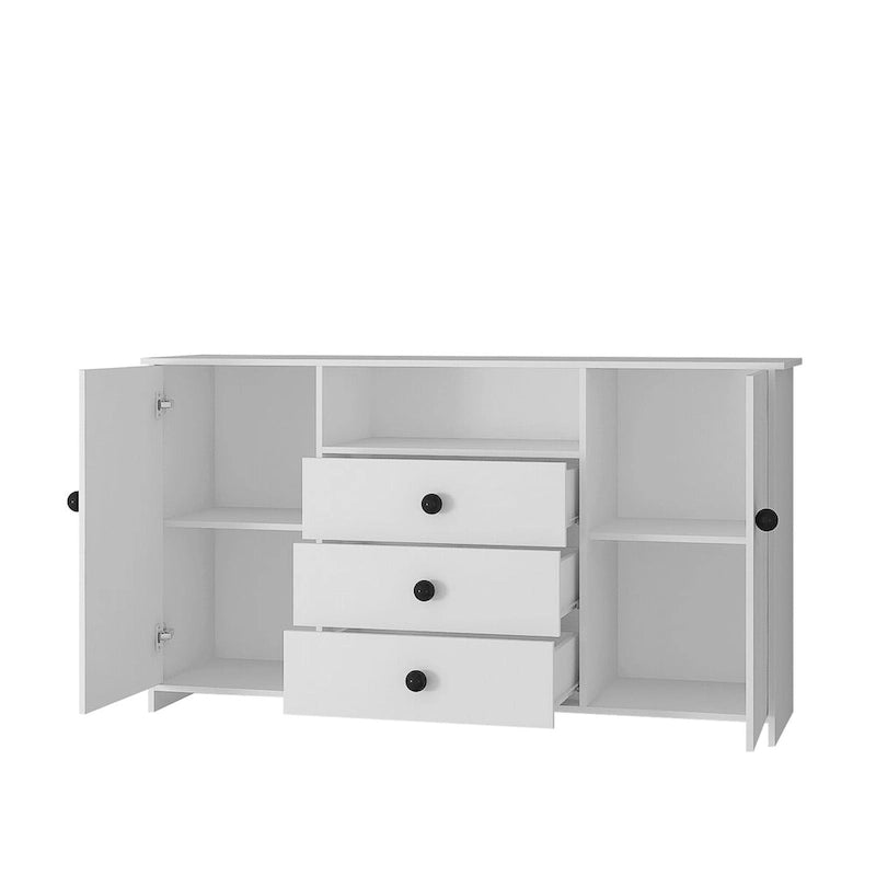 Buffet de salle à manger blanc avec 3 tiroirs et rangement à double porte