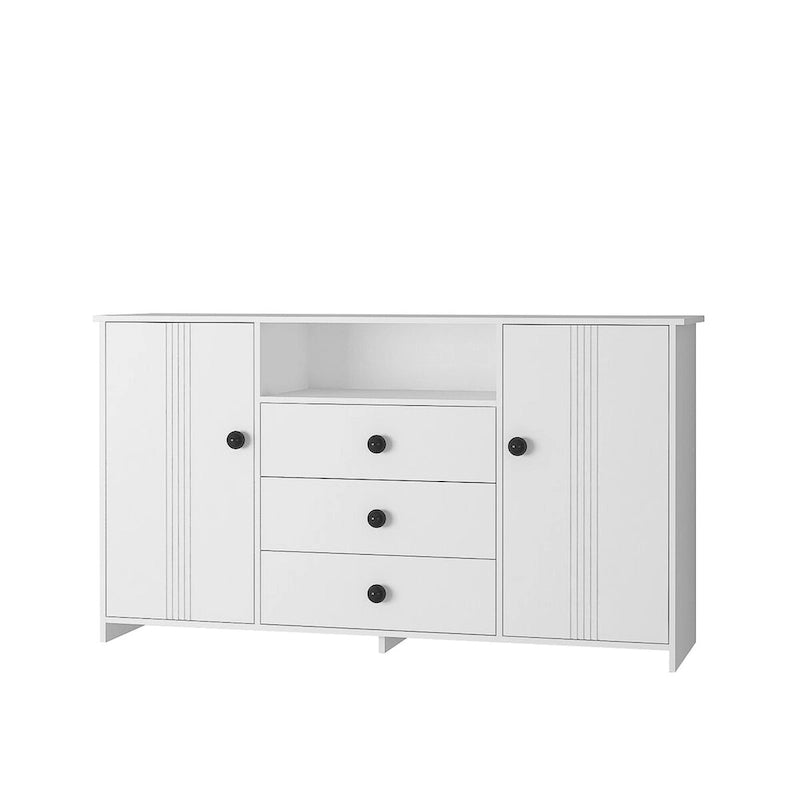 Buffet de salle à manger blanc avec 3 tiroirs et rangement à double porte