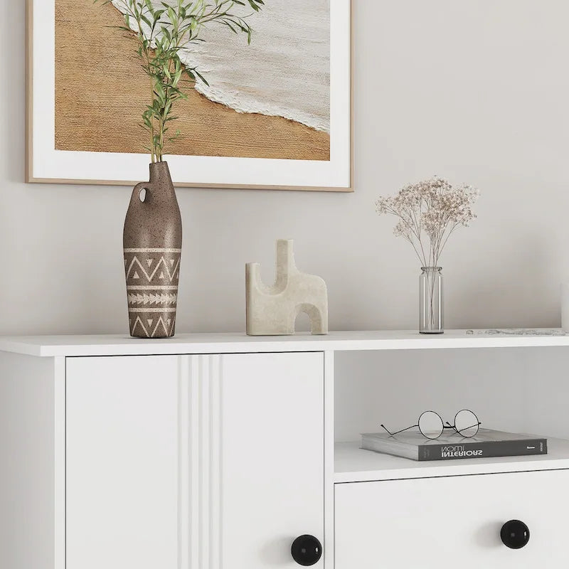 Buffet de salle à manger blanc avec 3 tiroirs et rangement à double porte