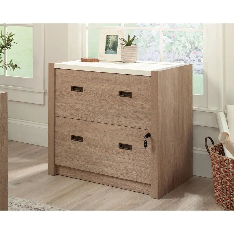 2-Drawer Lateral File Cabinet Brushed Oak Finish with Key Lock and Full Extension Slides