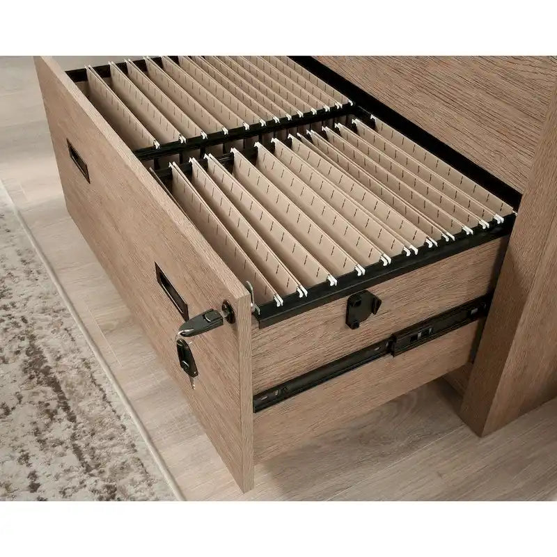 2-Drawer Lateral File Cabinet Brushed Oak Finish with Key Lock and Full Extension Slides
