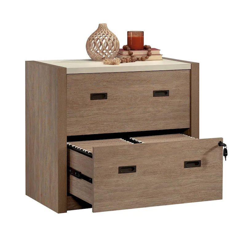 2-Drawer Lateral File Cabinet Brushed Oak Finish with Key Lock and Full Extension Slides