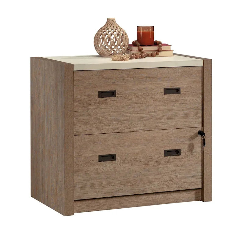 2-Drawer Lateral File Cabinet Brushed Oak Finish with Key Lock and Full Extension Slides
