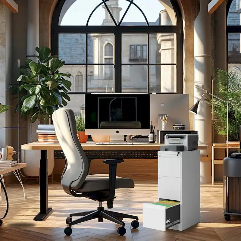 Meuble de classement vertical à 3 tiroirs en acier avec serrure Blanc Noir Bureau à domicile