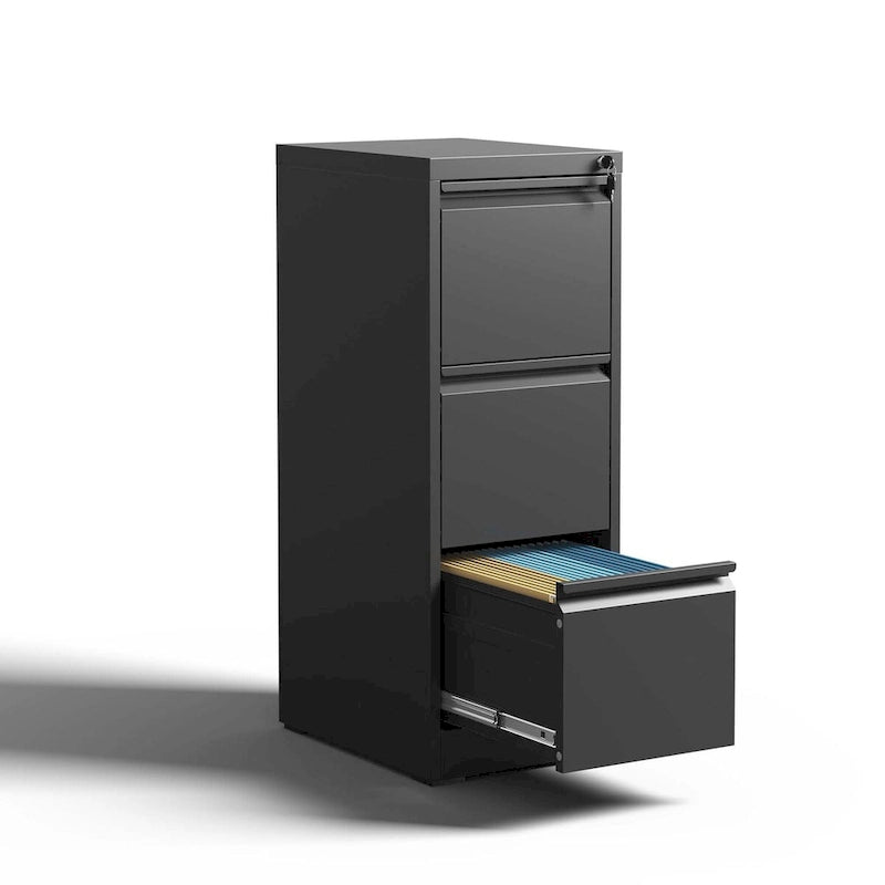 Meuble de classement vertical à 3 tiroirs en acier avec serrure Blanc Noir Bureau à domicile