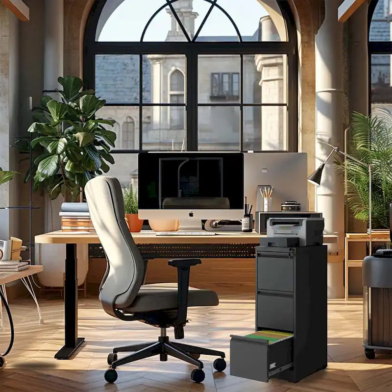 Meuble de classement vertical à 3 tiroirs en acier avec serrure Blanc Noir Bureau à domicile