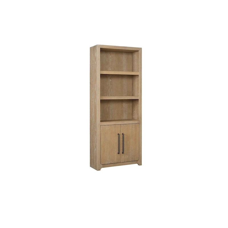 Bibliothèque en bois avec portes Étagères ouvertes marron clair Meuble de rangement Finition chêne naturel