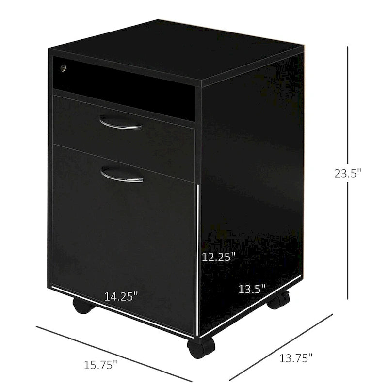 Meuble de rangement mobile sous le bureau noir avec tiroir et roulettes