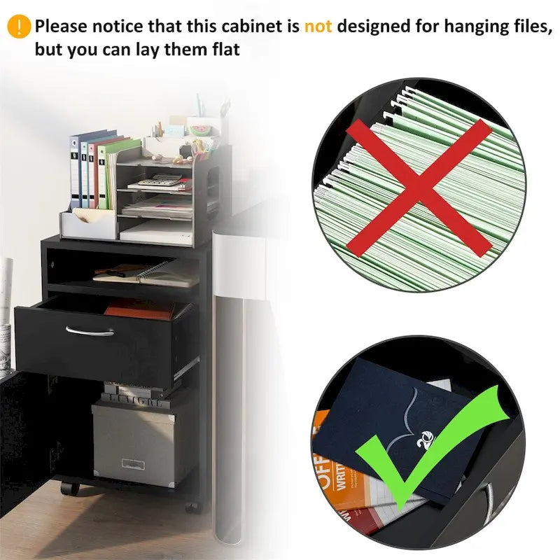 Meuble de rangement mobile sous le bureau noir avec tiroir et roulettes