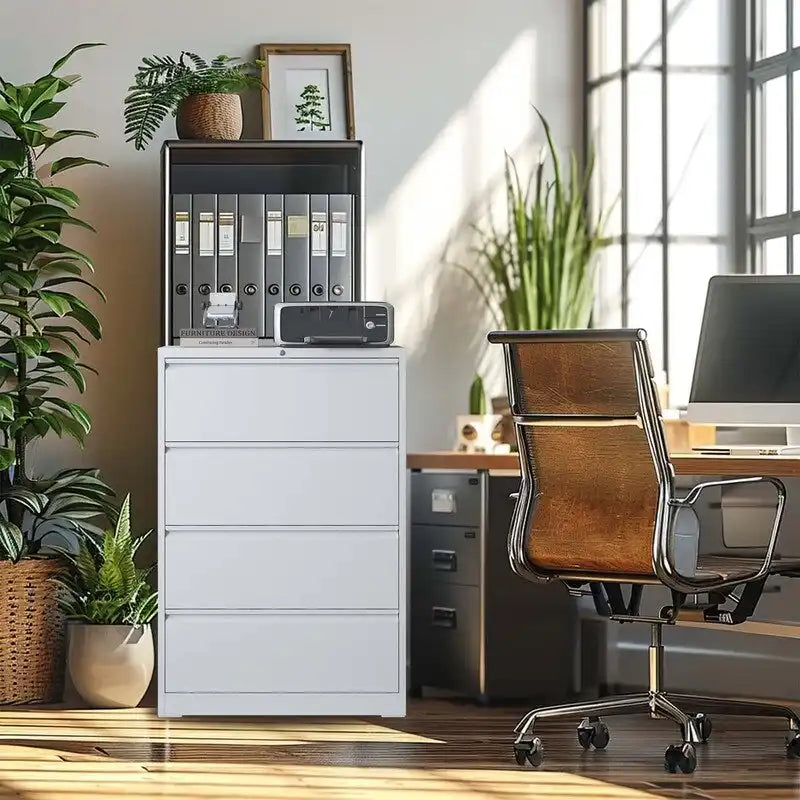 Classeur latéral en acier à 4 tiroirs avec serrure, blanc et noir, bureau à domicile