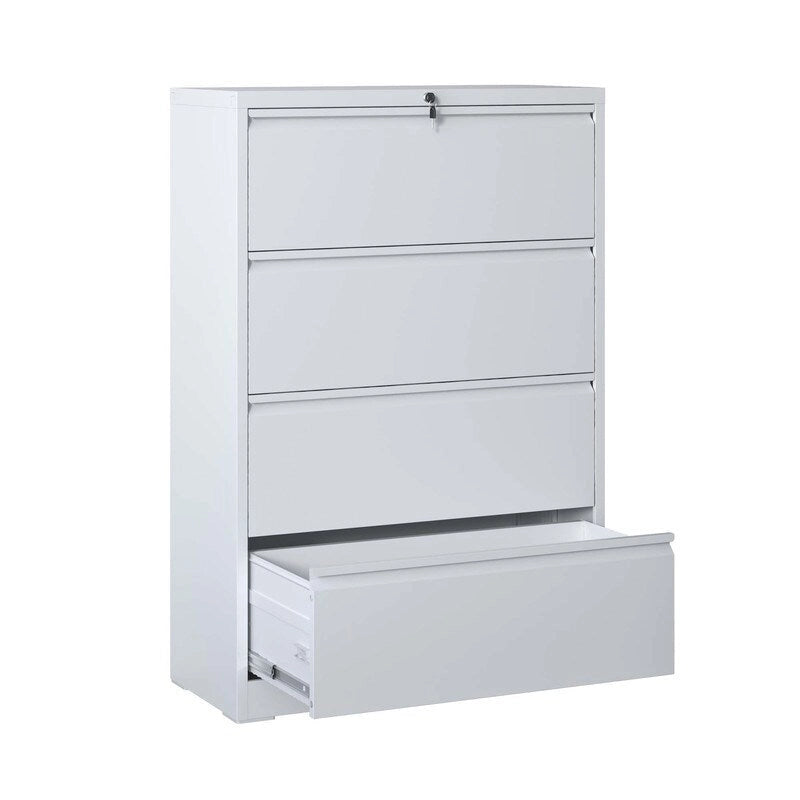 Classeur latéral en acier à 4 tiroirs avec serrure, blanc et noir, bureau à domicile