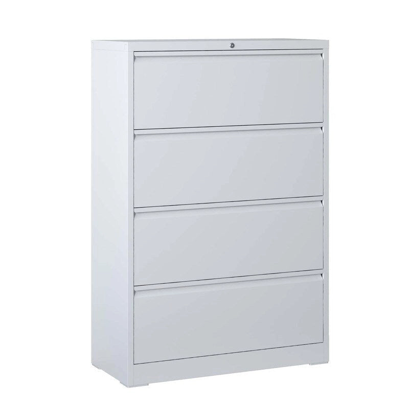 Classeur latéral en acier à 4 tiroirs avec serrure, blanc et noir, bureau à domicile