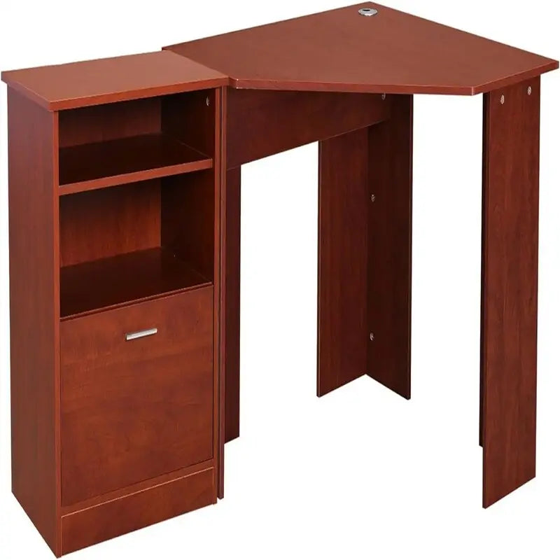 Bureau d'angle en L avec armoire de rangement en bois de cerisier