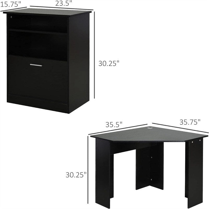 Bureau d'angle en L avec armoire de rangement en bois de cerisier