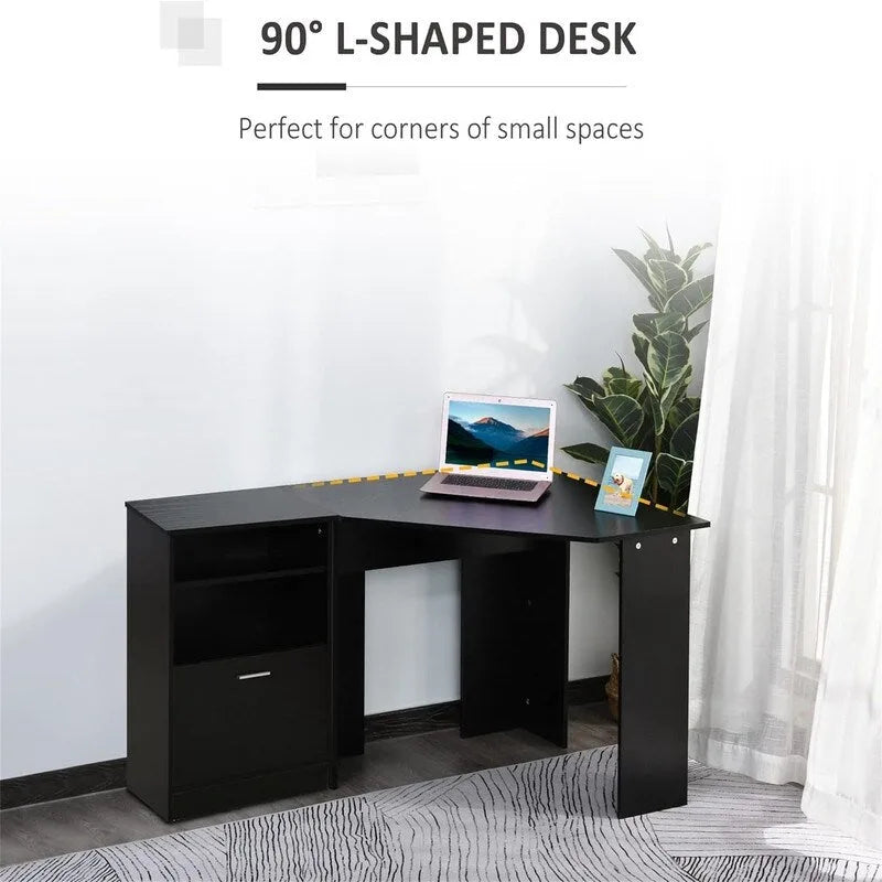 Bureau d'angle en L avec armoire de rangement en bois de cerisier