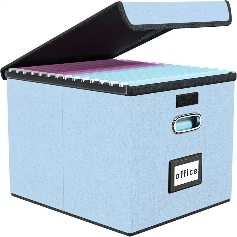 Boîte de rangement de documents en lin pliable avec rails de suspension et poignées métalliques