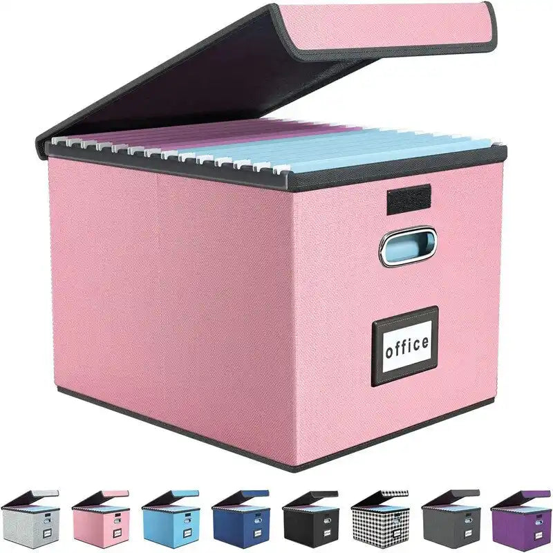 Boîte de rangement de documents en lin pliable avec rails de suspension et poignées métalliques
