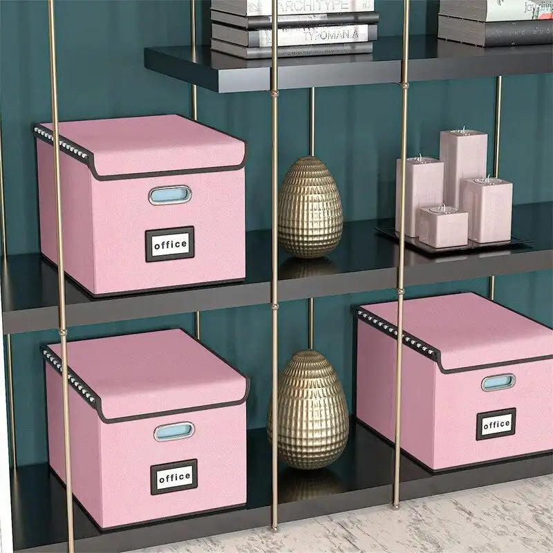 Boîte de rangement de documents en lin pliable avec rails de suspension et poignées métalliques