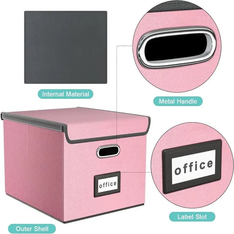 Boîte de rangement de documents en lin pliable avec rails de suspension et poignées métalliques