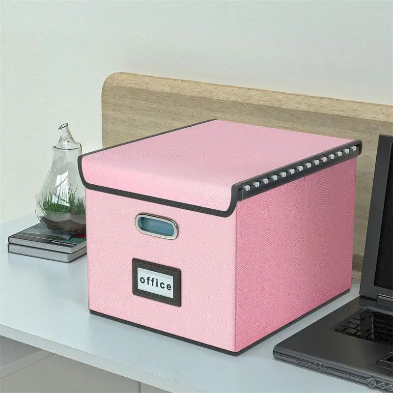 Boîte de rangement de documents en lin pliable avec rails de suspension et poignées métalliques