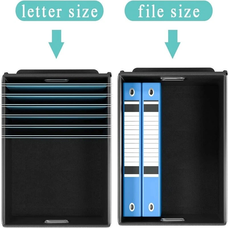 Boîte de rangement de documents en lin pliable avec rails de suspension et poignées métalliques