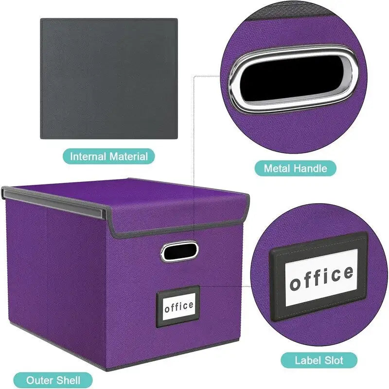 Boîte de rangement de documents en lin pliable avec rails de suspension et poignées métalliques