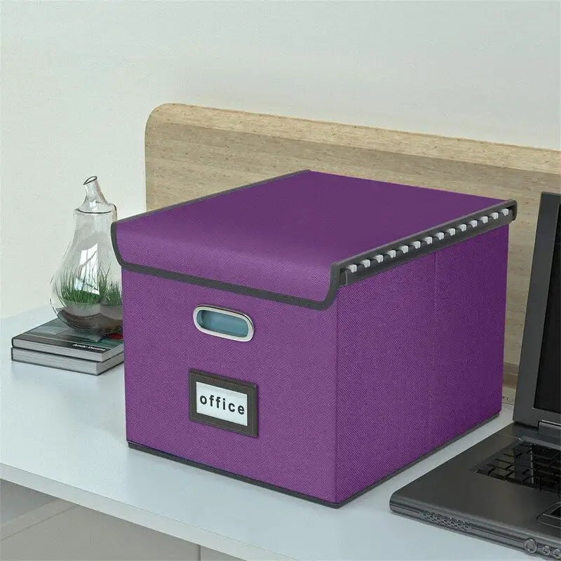 Boîte de rangement de documents en lin pliable avec rails de suspension et poignées métalliques