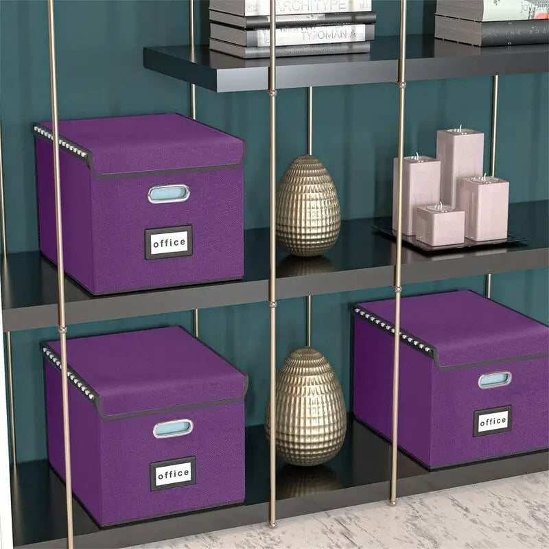 Boîte de rangement de documents en lin pliable avec rails de suspension et poignées métalliques