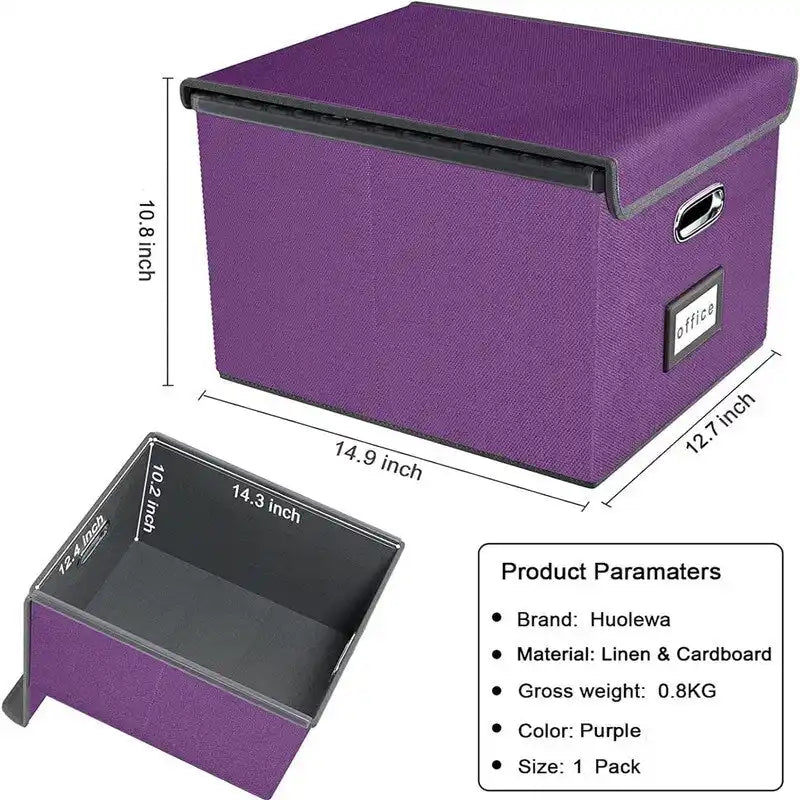 Boîte de rangement de documents en lin pliable avec rails de suspension et poignées métalliques