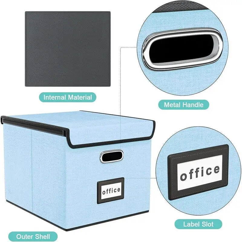 Boîte de rangement de documents en lin pliable avec rails de suspension et poignées métalliques
