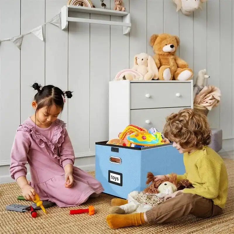 Boîte de rangement de documents en lin pliable avec rails de suspension et poignées métalliques