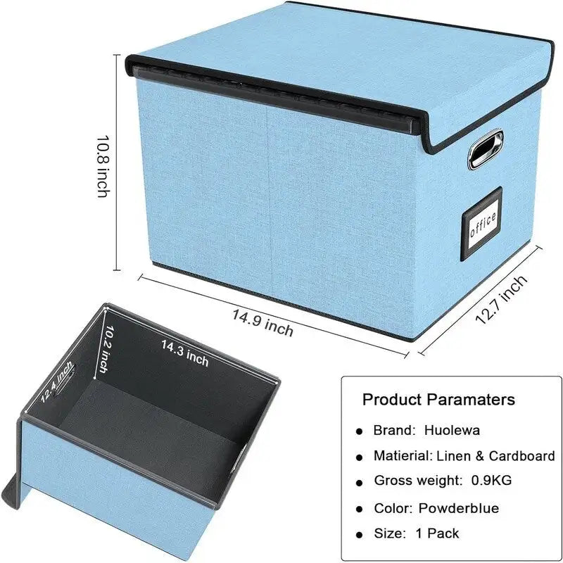 Boîte de rangement de documents en lin pliable avec rails de suspension et poignées métalliques