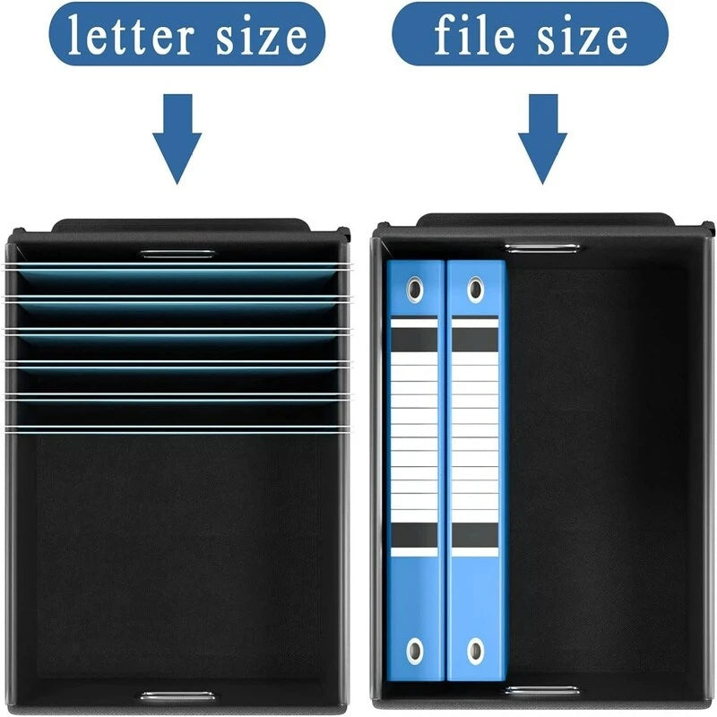 Boîte de rangement de documents en lin pliable avec rails de suspension et poignées métalliques