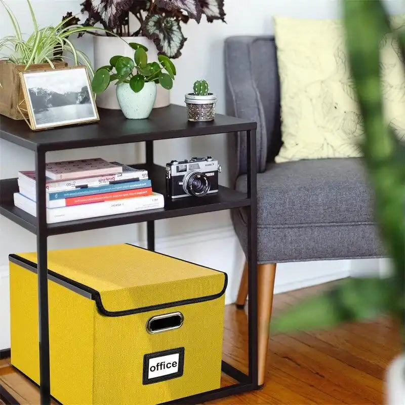 Boîte de rangement de documents en lin pliable avec rails de suspension et poignées métalliques