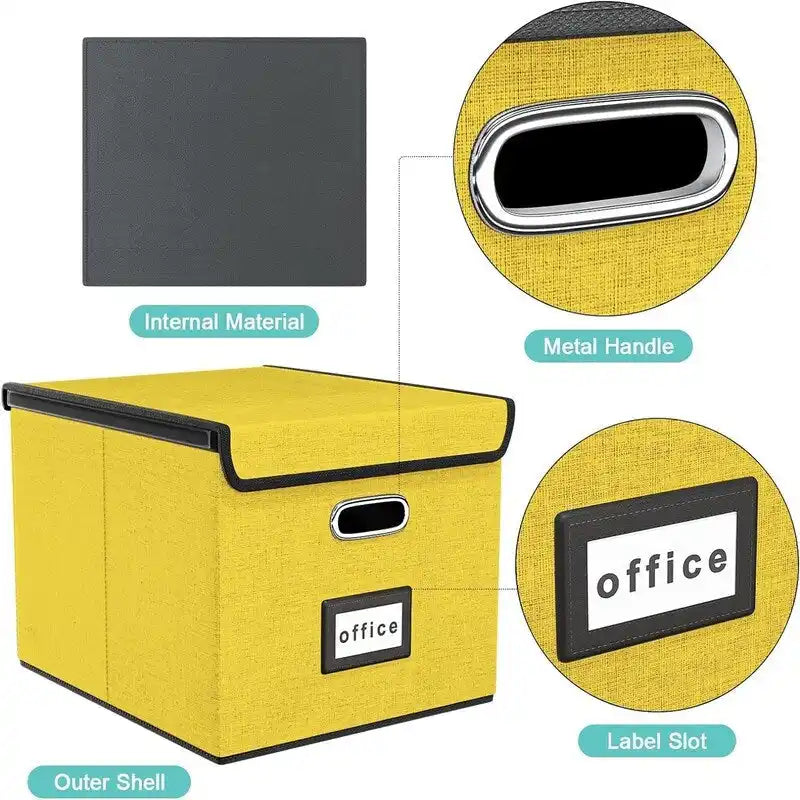 Boîte de rangement de documents en lin pliable avec rails de suspension et poignées métalliques