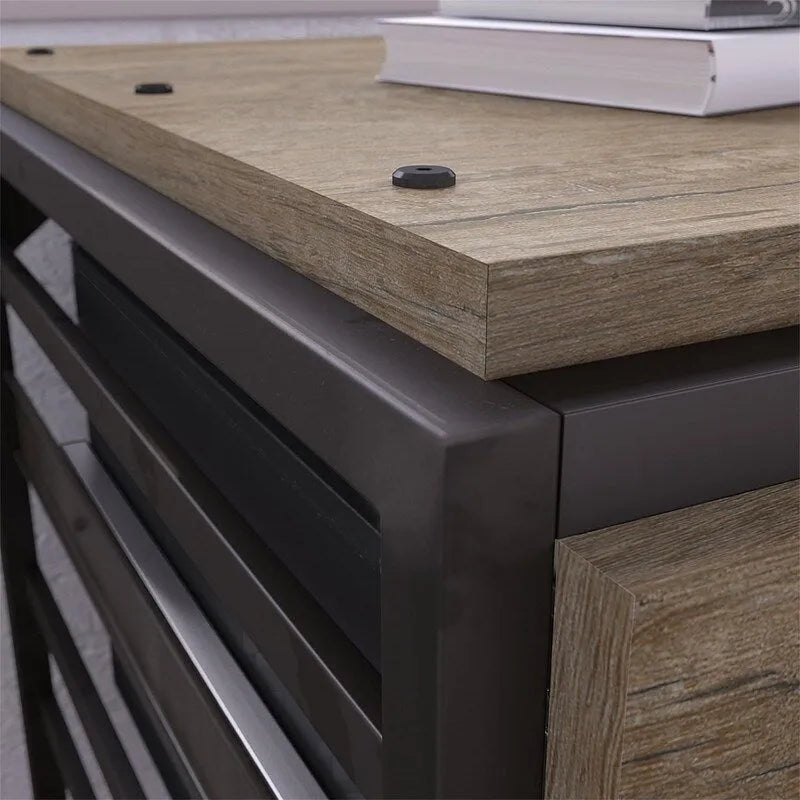 2-Drawer Lateral File Cabinet Rustic Gray Charred Wood Industrial Steel Frame
