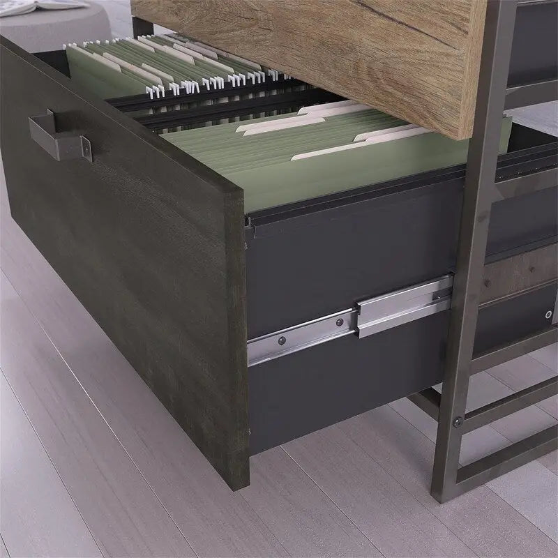 2-Drawer Lateral File Cabinet Rustic Gray Charred Wood Industrial Steel Frame