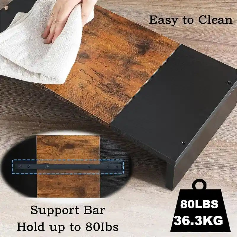 Support réglable triple écran avec étagère de rangement Noir Marron
