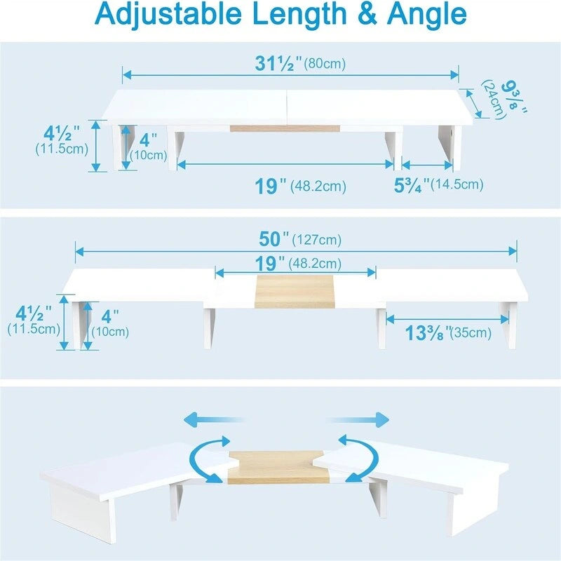 Support réglable triple écran avec étagère de rangement Noir Marron