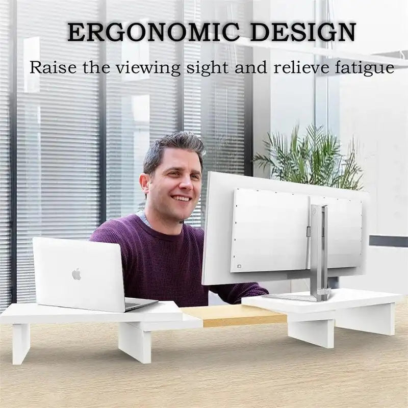 Support réglable triple écran avec étagère de rangement Noir Marron