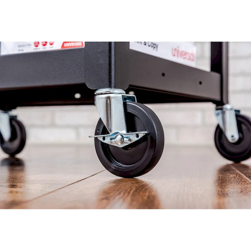 Chariot de service en plastique noir robuste à 3 étagères avec roulettes pivotantes