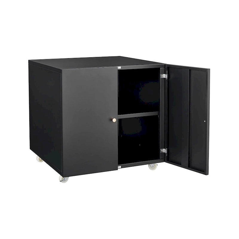 2-Door Steel Mobile Storage Cabinet with Locking Wheels Black