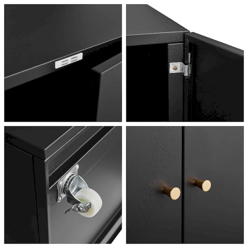 2-Door Steel Mobile Storage Cabinet with Locking Wheels Black