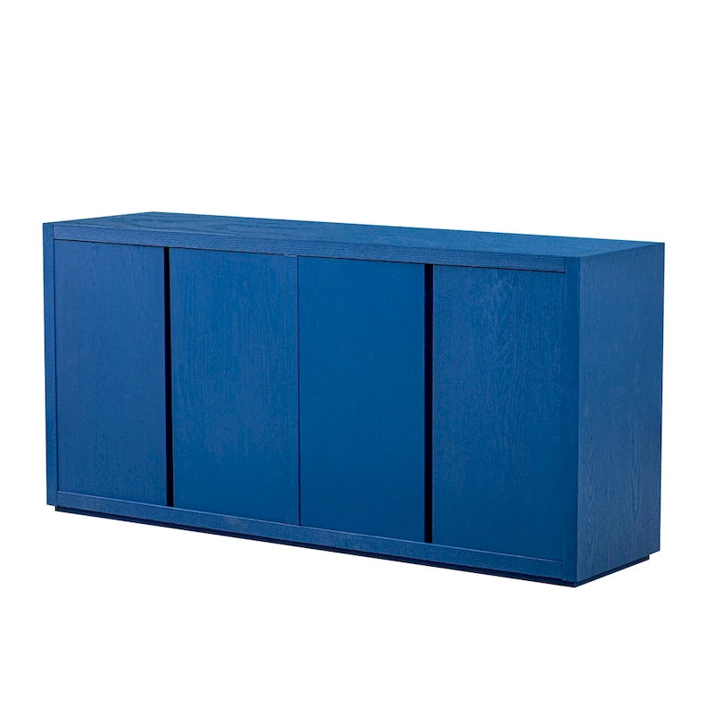 Bahut à quatre portes en frêne noir et bleu marine avec rangements
