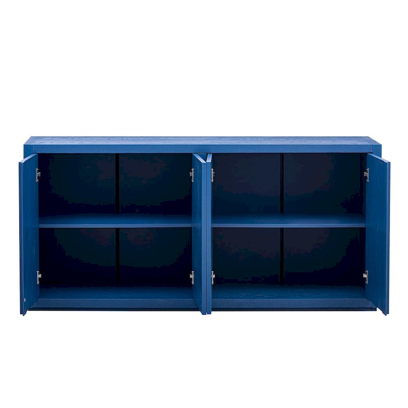 Bahut à quatre portes en frêne noir et bleu marine avec rangements