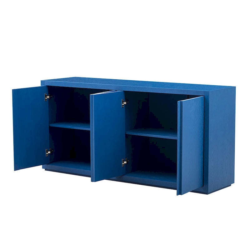 Bahut à quatre portes en frêne noir et bleu marine avec rangements